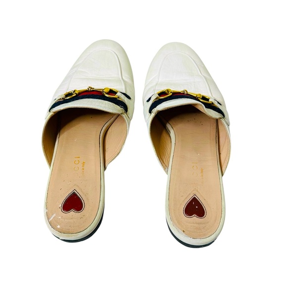 Gucci White Leather Mules with Gold Accents - Picture 5 of 6